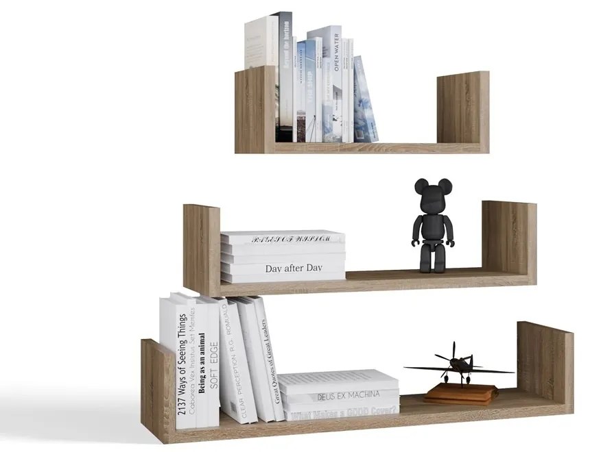 Súprava dubových nástenných políc MOBI hnedá