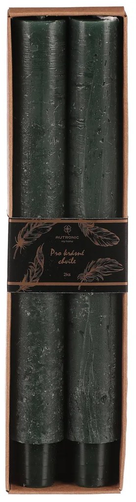 Súprava kónických sviečok, tm. zelená, 2 ks, parafín