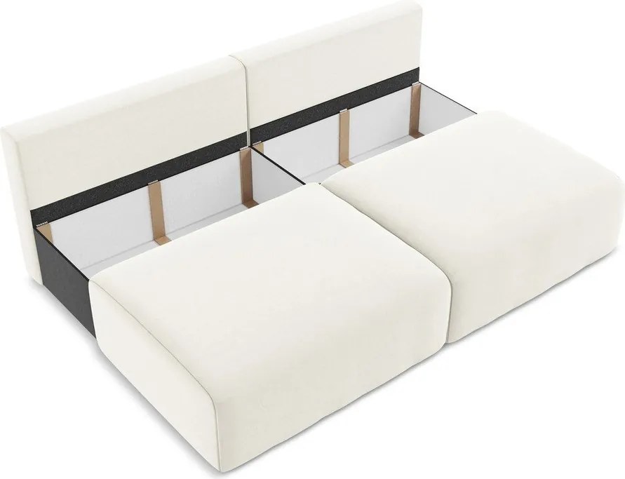 Krémovobiela zamatová rozkladacia/s úložným priestorom pohovka 216 cm Kalena – Makamii