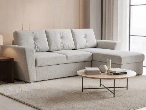 Rohová rozkladacia sedačka Leyja, svetlo šedá látka%