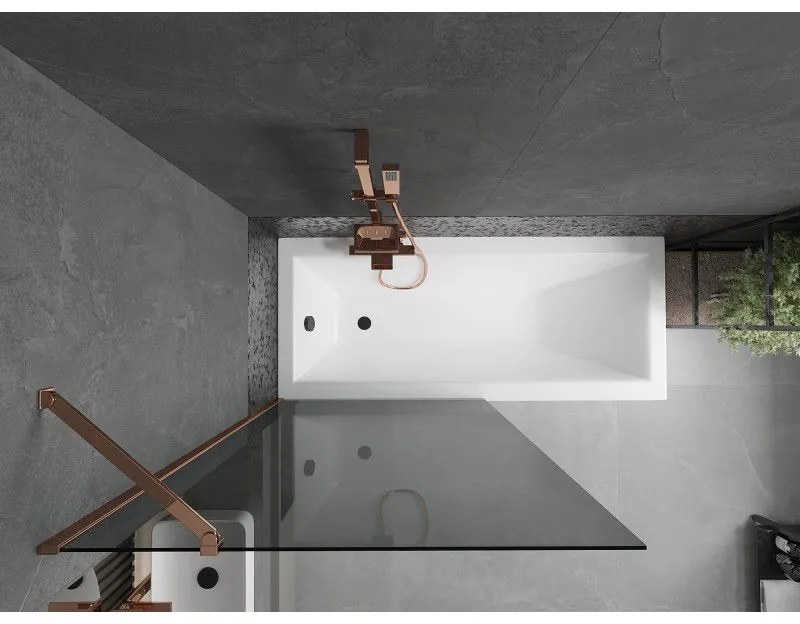 Mexen Next, vaňová zástena 1-krídlová 90 x 150 cm, fixné krídlo, 6 mm šedé sklo, ružové zlato profil, 895-090-000-00-40-60