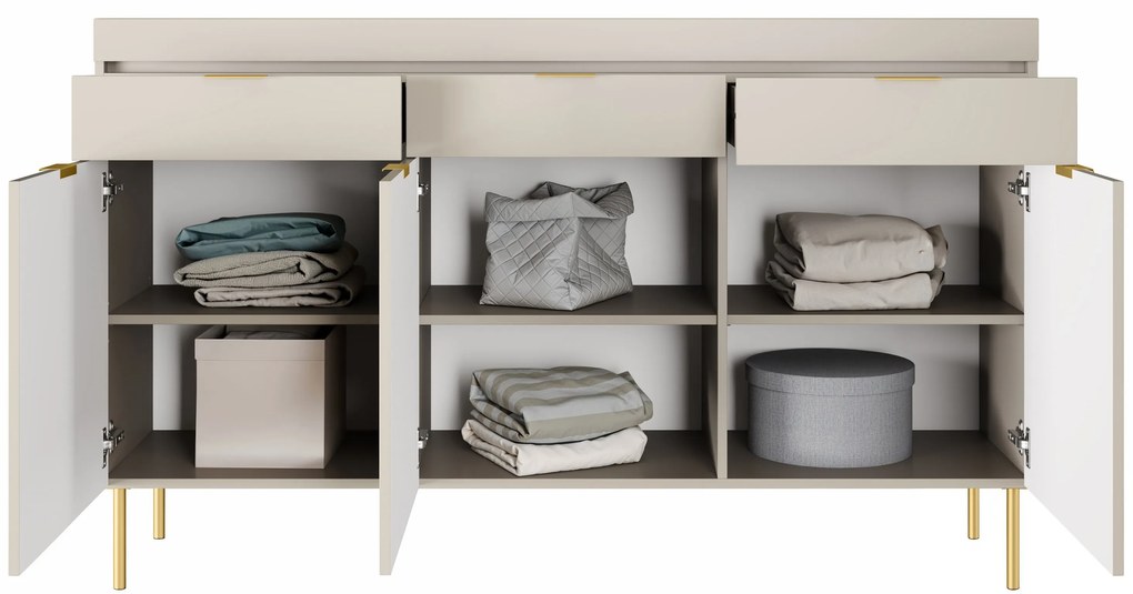 Trojdverová komoda Sentia 157 s tromi zásuvkami - kašmír / zlatá