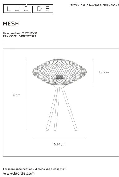 Lucide 21523/01/30 - Stolná lampa MESH 1xE27/40W/230V čierna