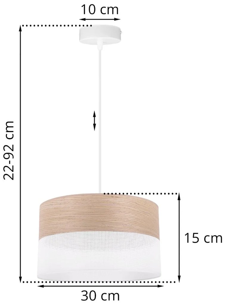 Závesné svietidlo Wood, 1x béžová dubová dýha/biele PVC tienidlo, (fi 30cm)