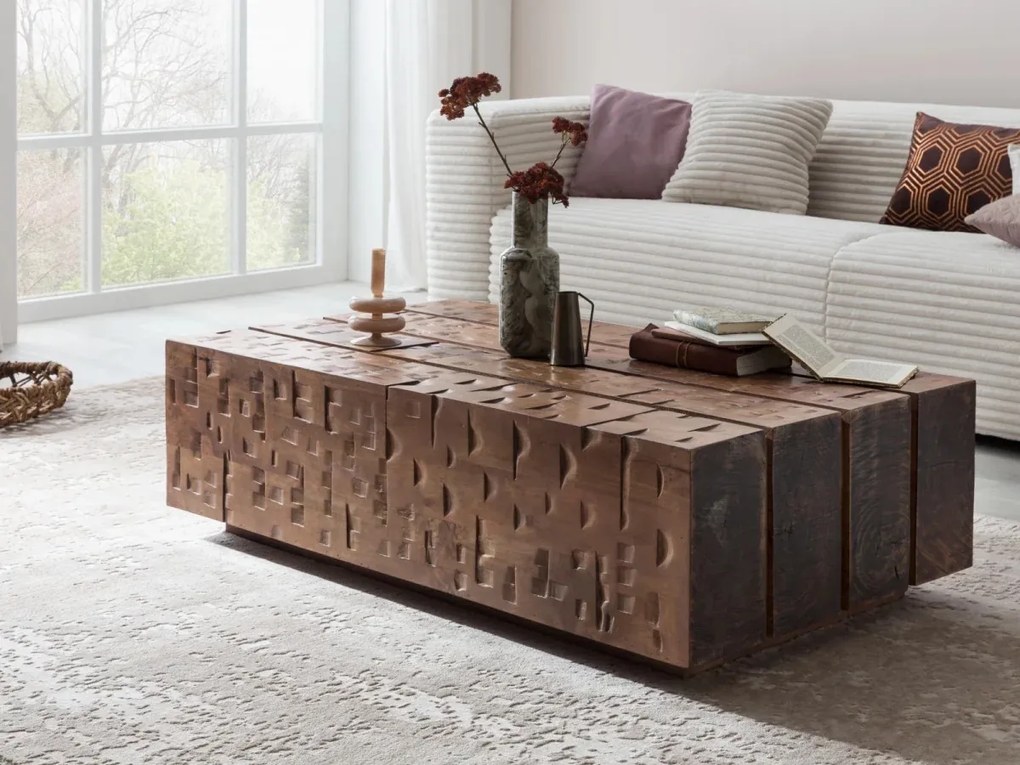 furniture-nabytek.cz - Masivní konferenční stolek Otara z mangového dřeva, lakovaný hnědý – 120x70 cm