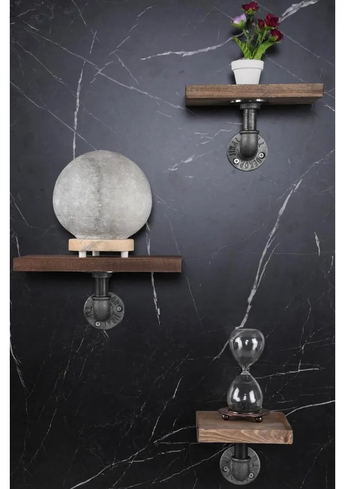 SADA 3x Nástenná polica BORURAF smrek/čierna