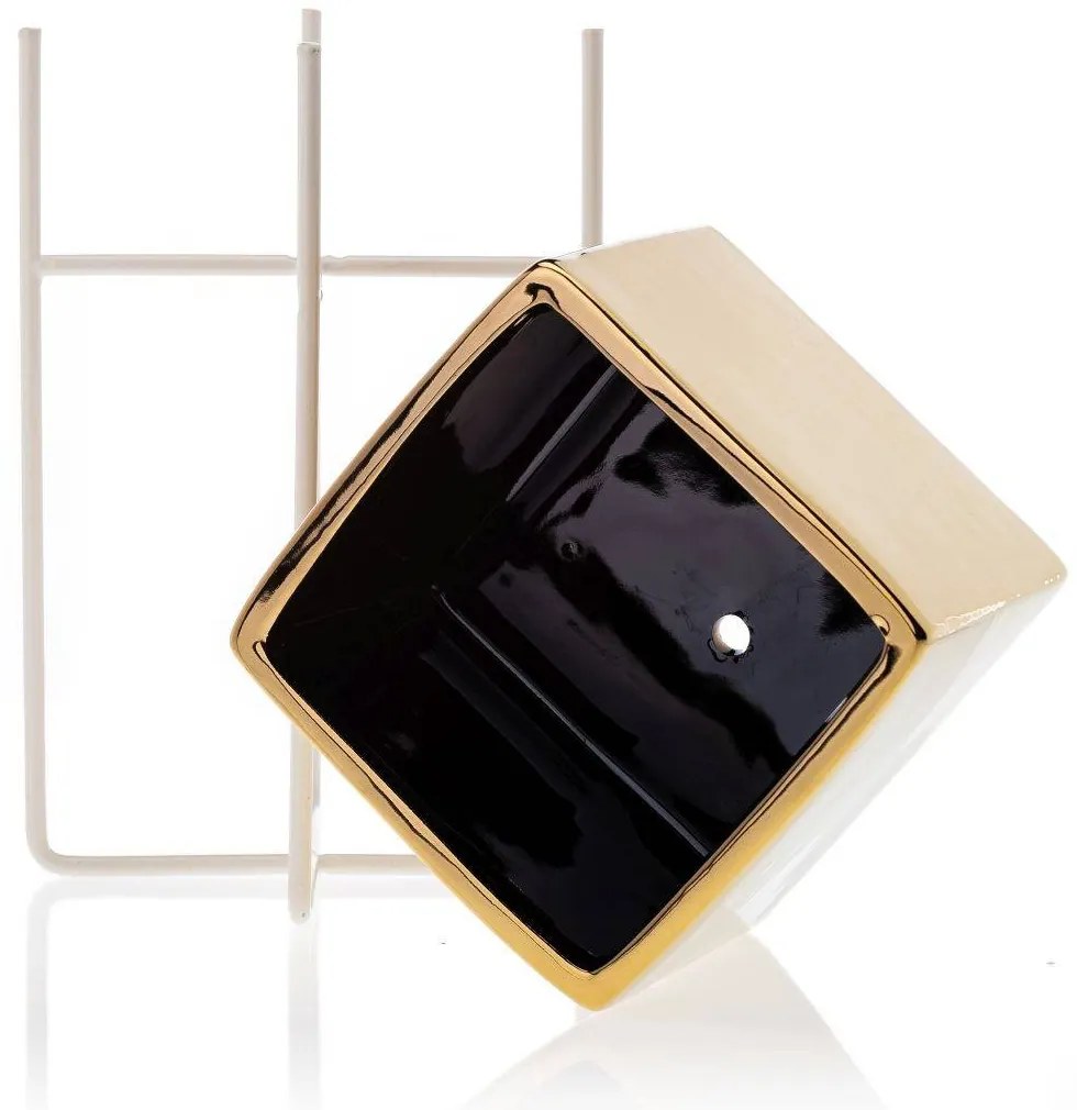 KERAMICKÝ KVETINÁČ SO STOJANOM MIZU 22X12 CM ZLATÁ/BIELA