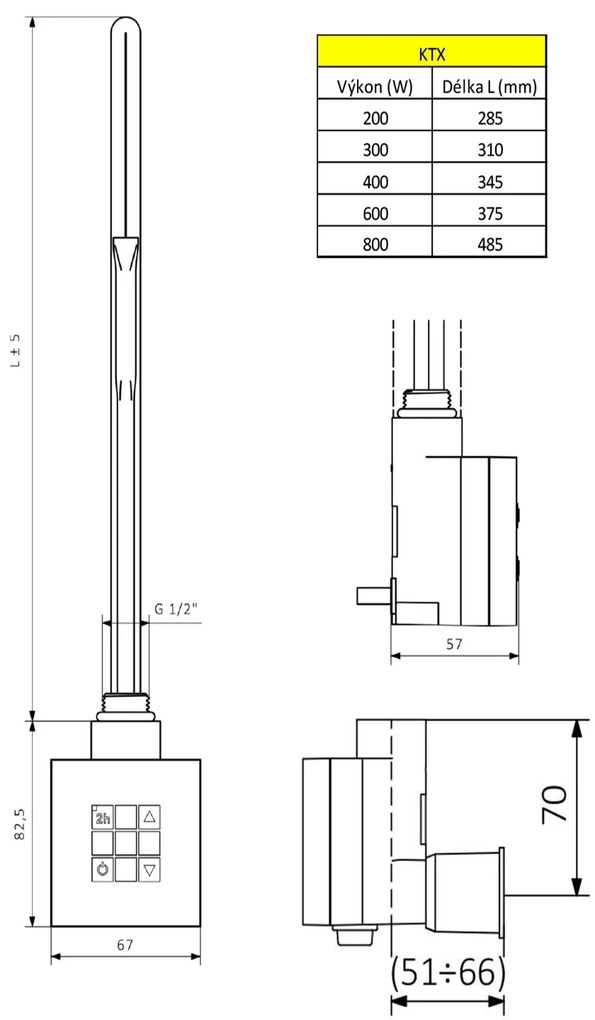 Sapho Sapho, KTX vykurovacia tyč s termostatom s krytom pre kábel, 600 W, chróm, KTX-CW-600