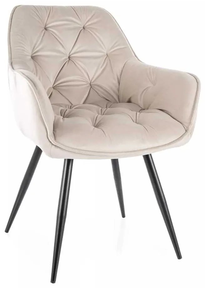 Jedálenská stolička Cherry Velvet, krémová / čierna