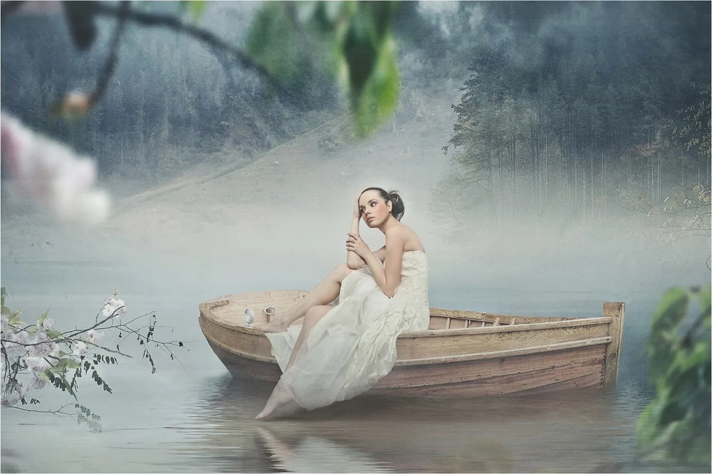 Obraz - Žena na loďke (90x60 cm)