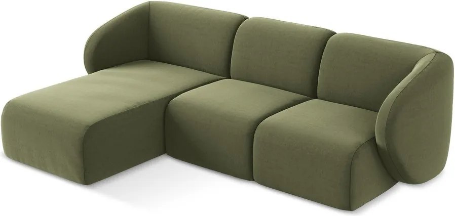 Zelená zamatová rohová pohovka (ľavý roh/s leňoškou) Lani – Makamii