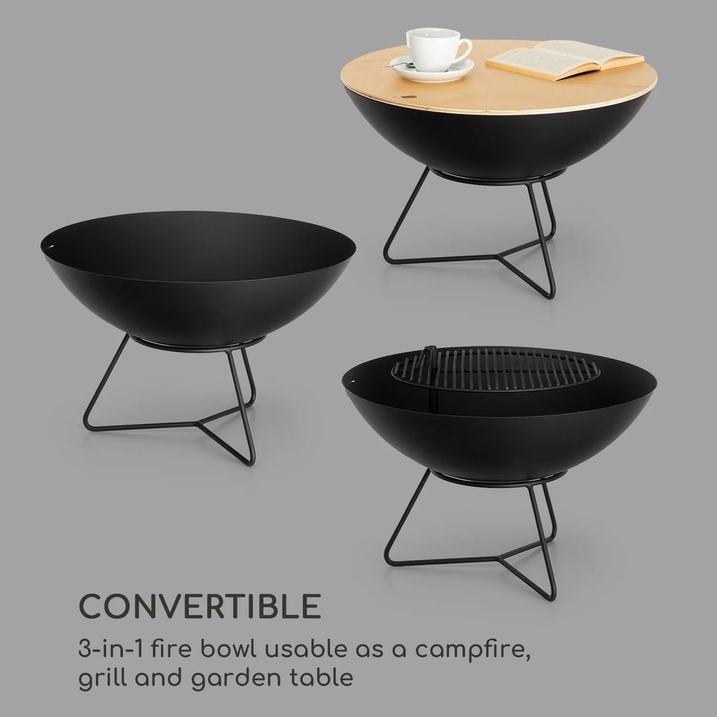 Blumfeldt Orbit, oceľové ohnisko 3 v 1, Ø 60 cm, 40 cm gril, stôl, čierne