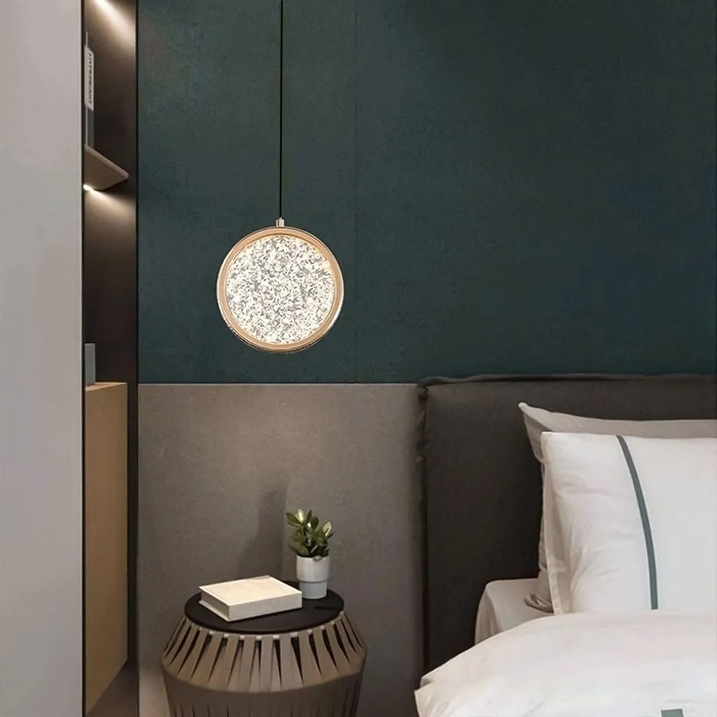 Toolight Toolight, LED krištáľové závesné svietidlo, 7W, 4000K, 500lm, G089-1CP, zlatá, OSW-09706