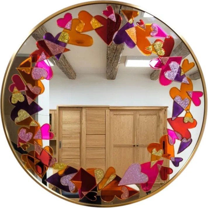 Nástenné kruhové zrkadlo "Srdcia", Ø 60 cm