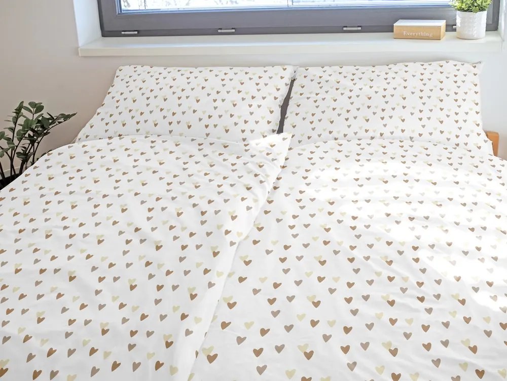 Polášek Bavlnené obliečky SRDIEČKA - Hnedá | 140 x 220 cm / 70 x 90 cm