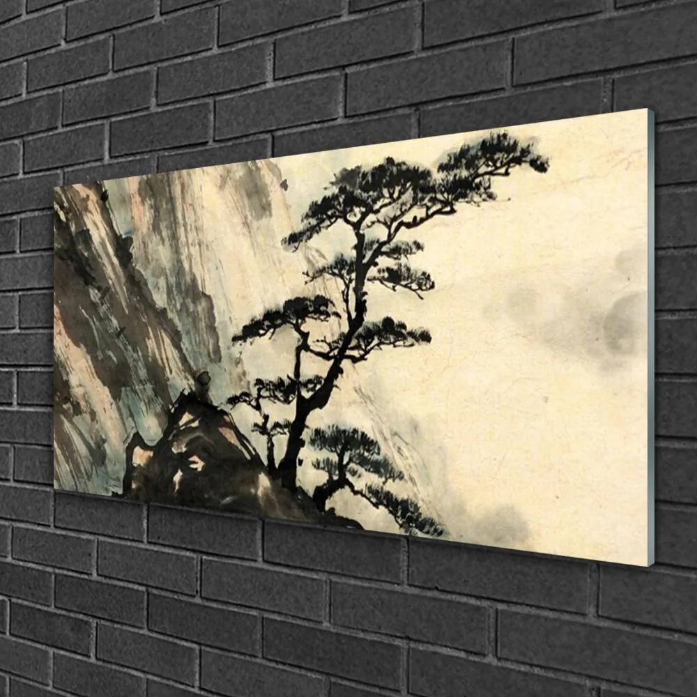 Skleneny obraz Maľovaný strom umenie 100x50 cm