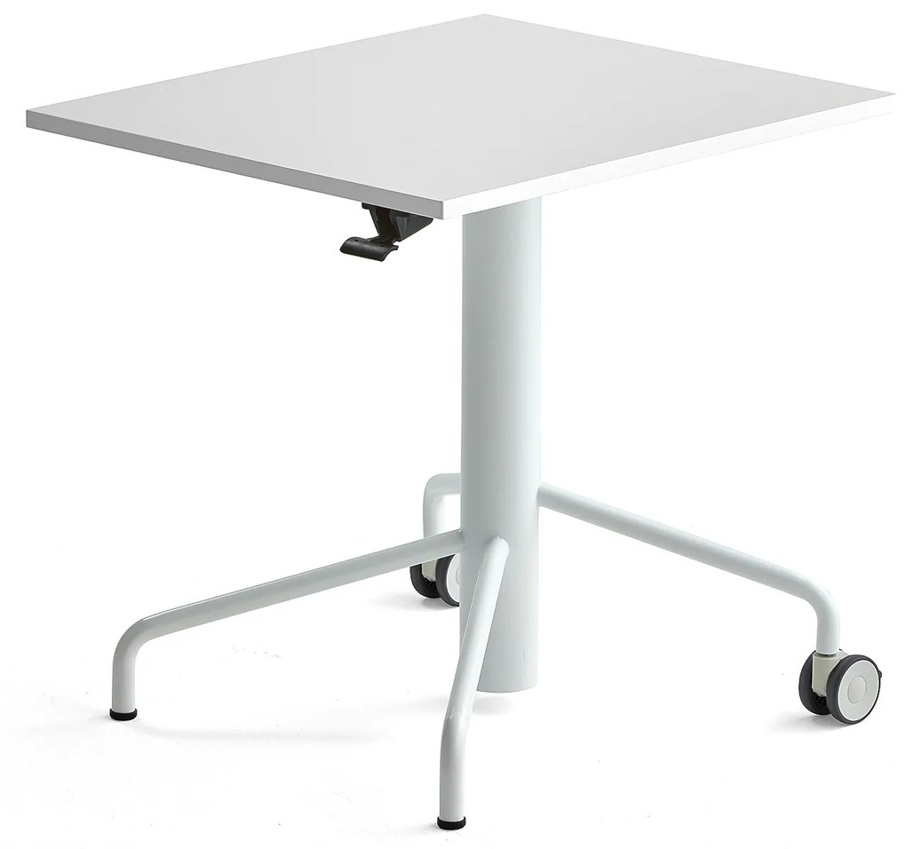 Výškovo nastaviteľný stôl ARISE, 600x700 mm, akustický laminát - biela, biela