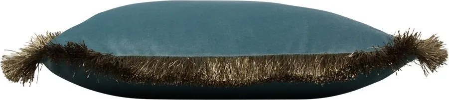 Modrý zamatový vankúš so zlatými strapcami Fringes gold - 45*45*10cm