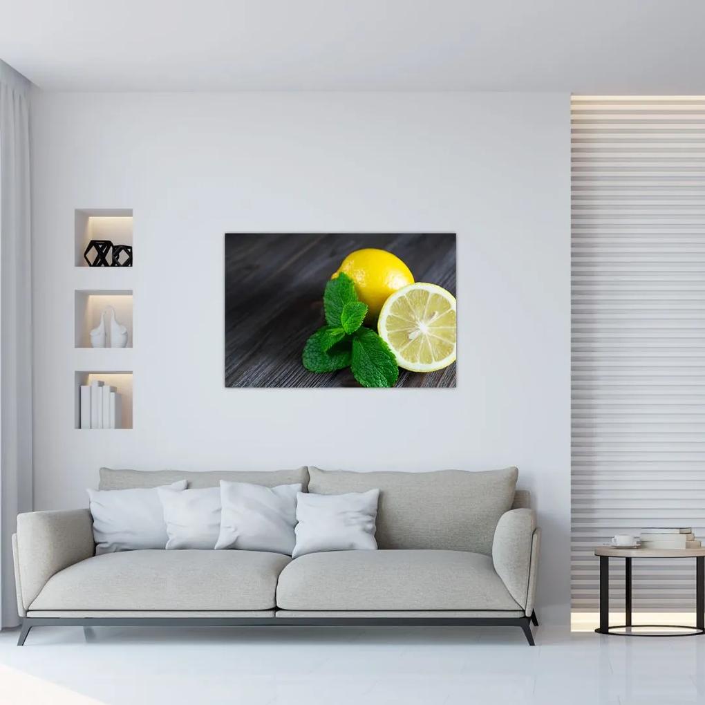 Obraz citrónov a mäty na stole (90x60 cm)