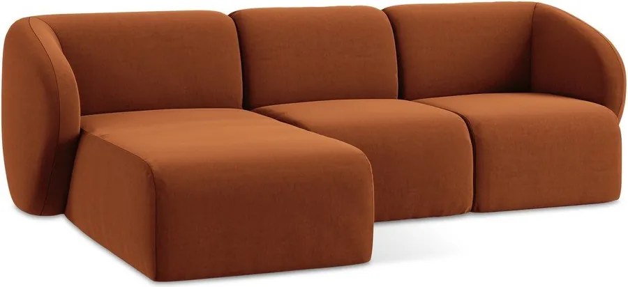 Zamatová rohová pohovka v terakotovej farbe (ľavý roh/s leňoškou) Lani – Makamii