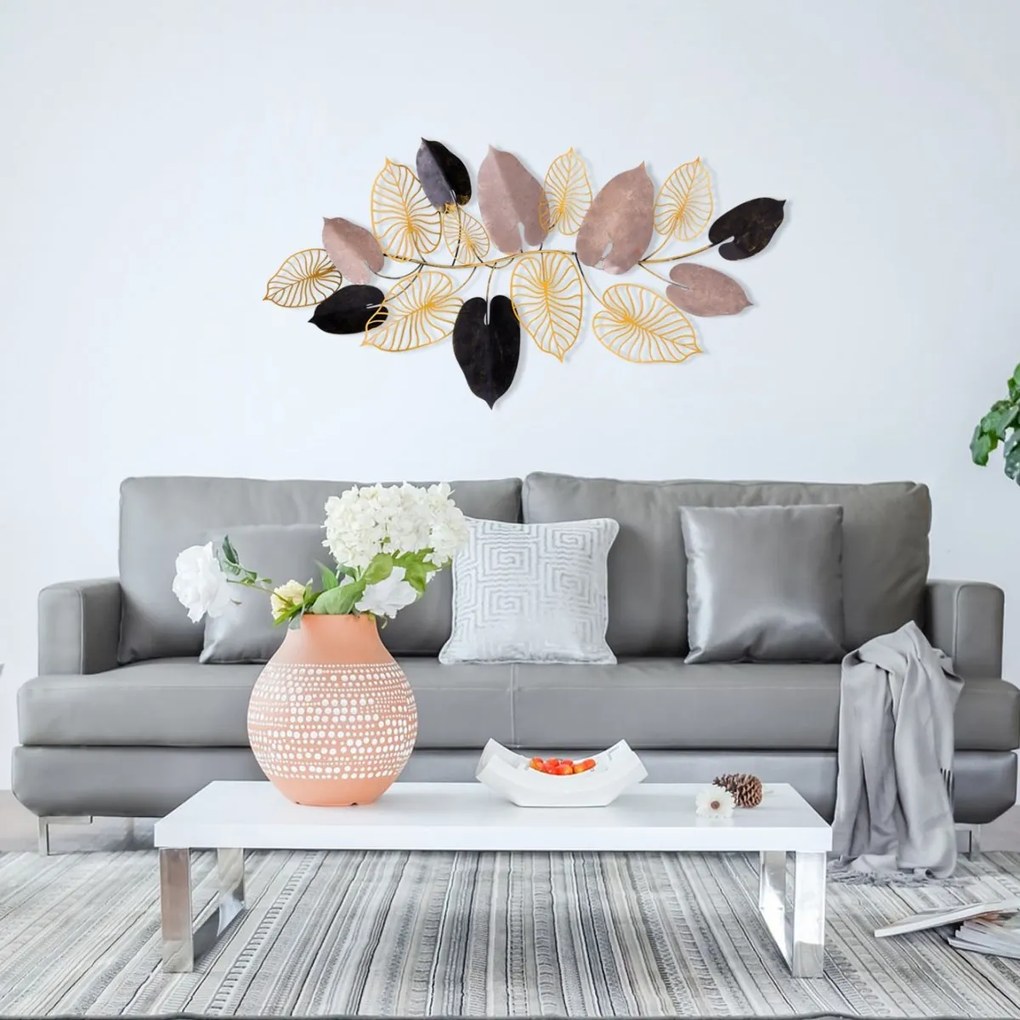 Kovová dekorácia na stenu Listy 120x61 cm viacfarebná