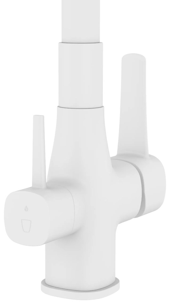Invena Magic, stojanková drezová batéria s flexibilným ramenom a filtrom na pitnú vodu, biela matná, INV-BZ-02-F02-V