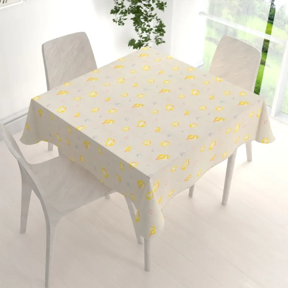 Biante Veľkonočný teflónový štvorcový obrus TF-074 Kuriatka a kraslice na béžovom 100x100 cm