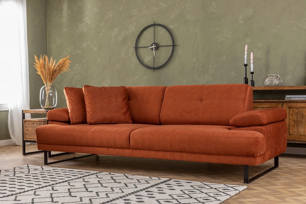 Praktická trojmiestna rozkladacia pohovka Mustang, 239 x 99 cm, oranžová