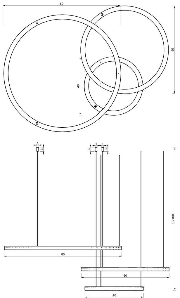 Závesné LED svietidlo Galaxia, 3x LED 85w, 3500k, g