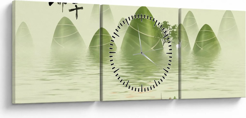 Obraz - Údolie zelených hôr (s hodinami) (90x30 cm)