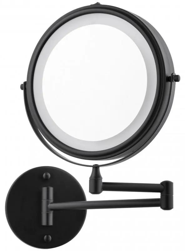 Erga Eda, LED osvetlené kozmetické zrkadlo na make-up ø20 cm, čierna matná, ERG-YKA-CH.EDA-BLK