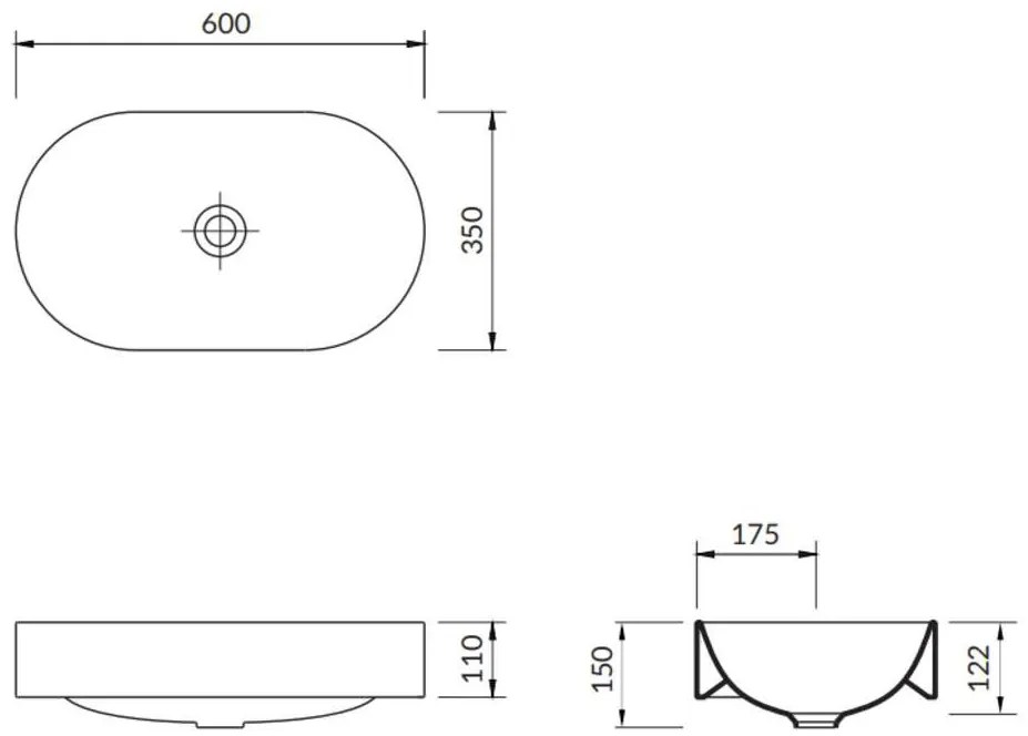 Cersanit INVERTO Oval umývadlo na dosku 60 x 35 cm, biela, K671-009