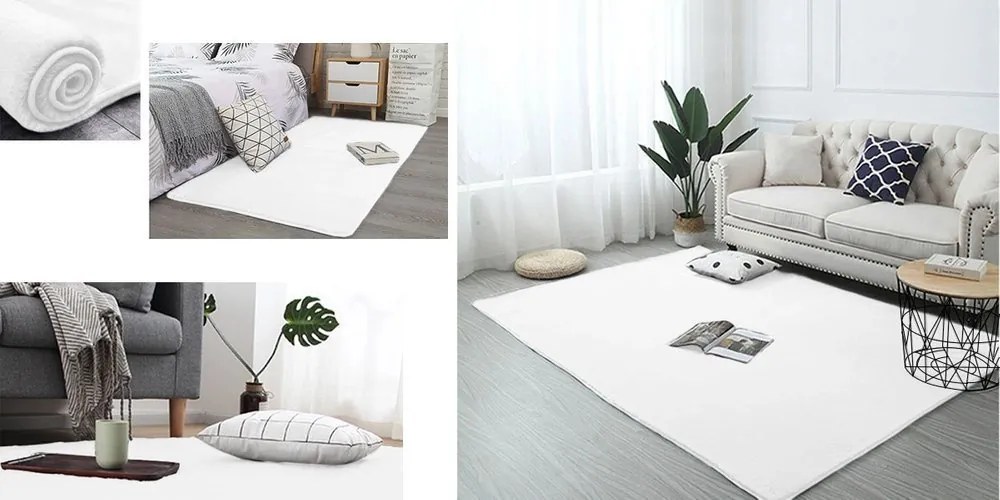 Biely koberec Rabbit s efektom králičej kožušiny – obdĺžnik Rozmer: 100x150 cm