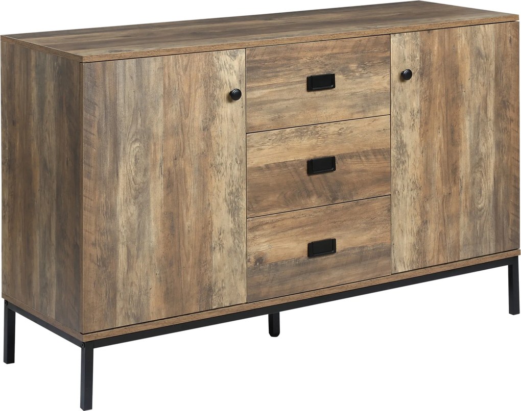 HOMCOM Kuchynský Buffet úložný kabinet 2 skriňky nastaviteľná polica 3 zásuvky moderný štýl - 120 x 39,5 x 77 cm hnedý | Aosom
