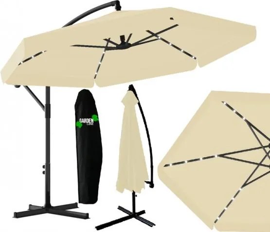 Záhradný slnečník s ochranným obalom a LED osvetlením BANANA - béžový