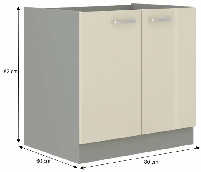 Dolná kuchynská skrinka Prado 80 D 2F BB - krémový vysoký lesk / sivá