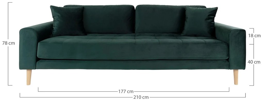 Dizajnová 3-miestna sedačka Ansley 210 cm tmavozelený zamat