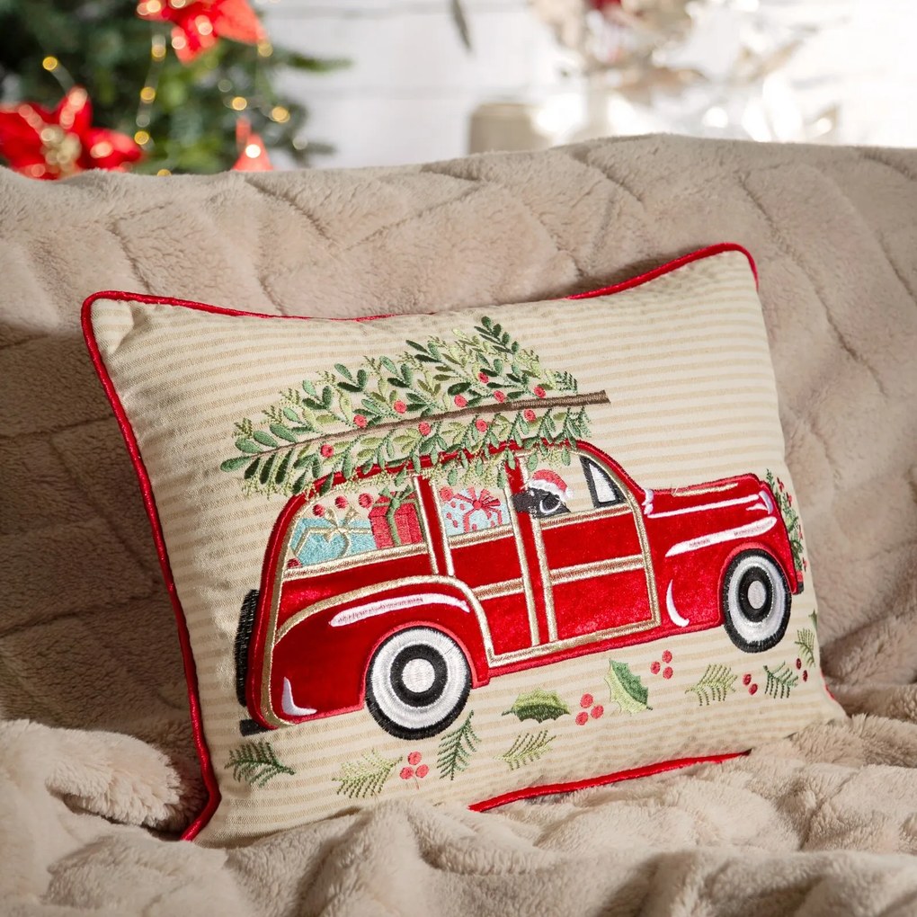 VIANOČNÁ DEKORAČNÁ OBLIEČKA NA VANKÚŠ CAR 35X50 CM VZOROVANÁ