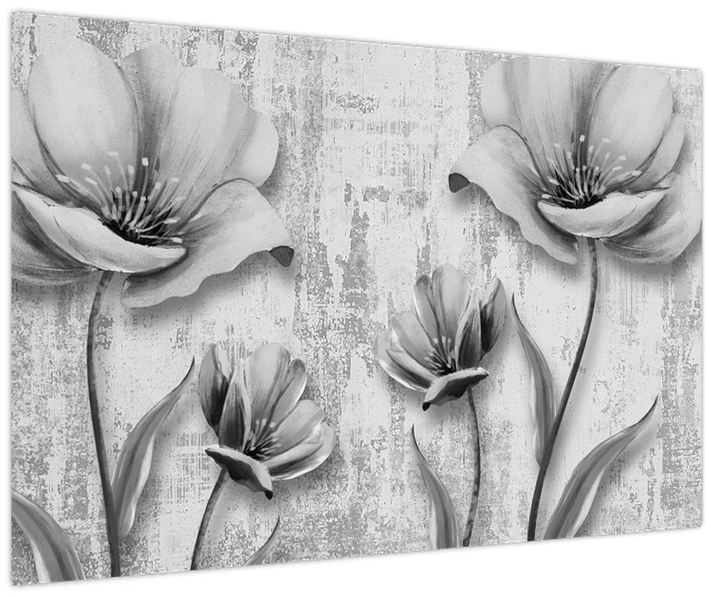Obraz - Čiernobiele kvety na pozadí (90x60 cm)