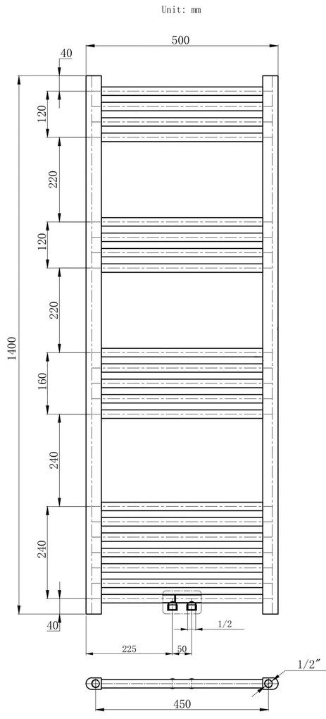Gamma Erga Simple, vykurovacie teleso 1400x500 mm, 551 W, čierna, ERG-LAV-SIMP-14050-BK
