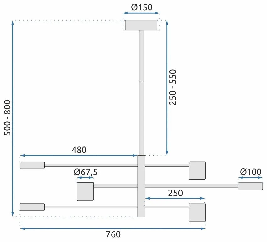 Toolight, LED stropné svietidlo 6x5W APP597-6C, čierna, OSW-08565