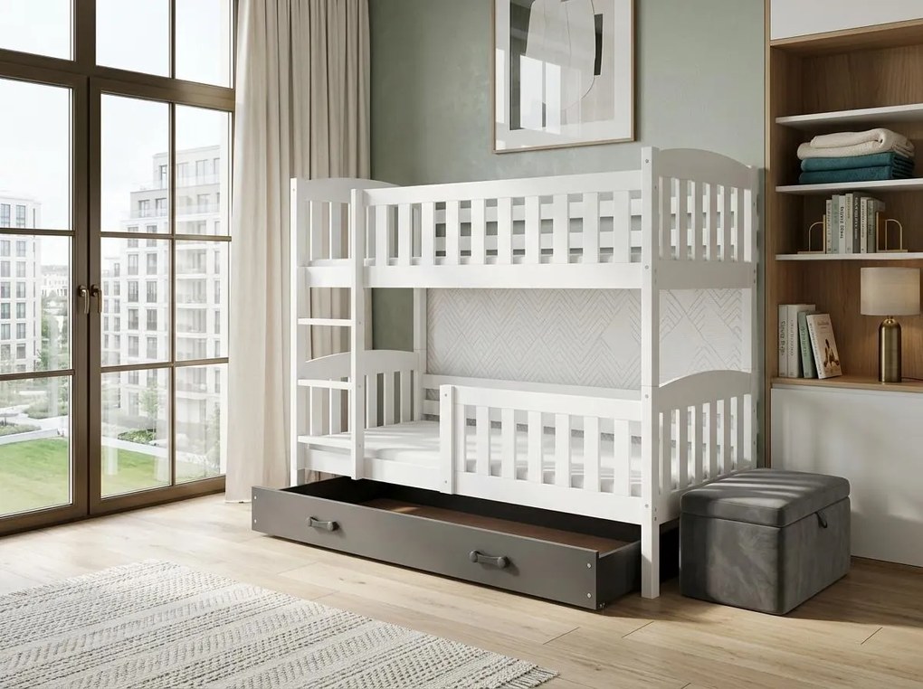 Poschodová posteľ KUBO 200x90 | biela - grafitová