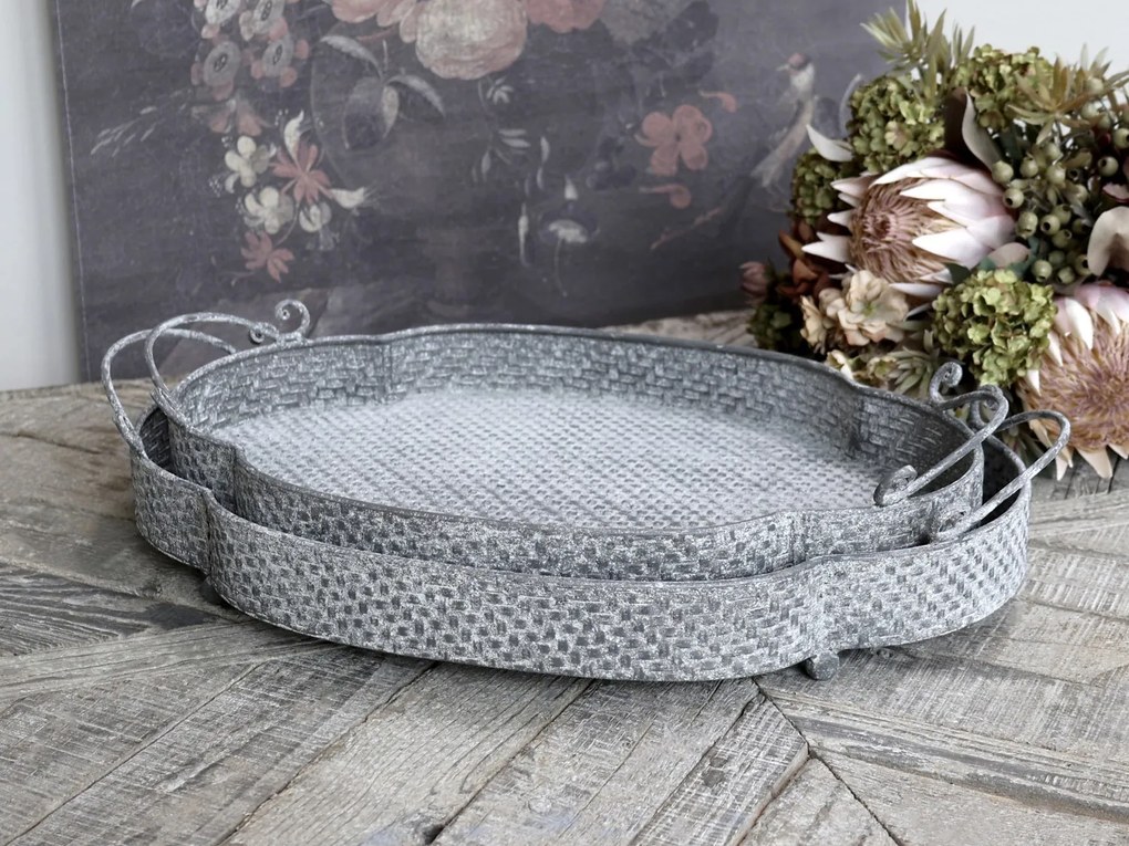 Set 2ks dekoračné plechové podnosy s patinou Trao - 53*35*11/ 46*31*10cm