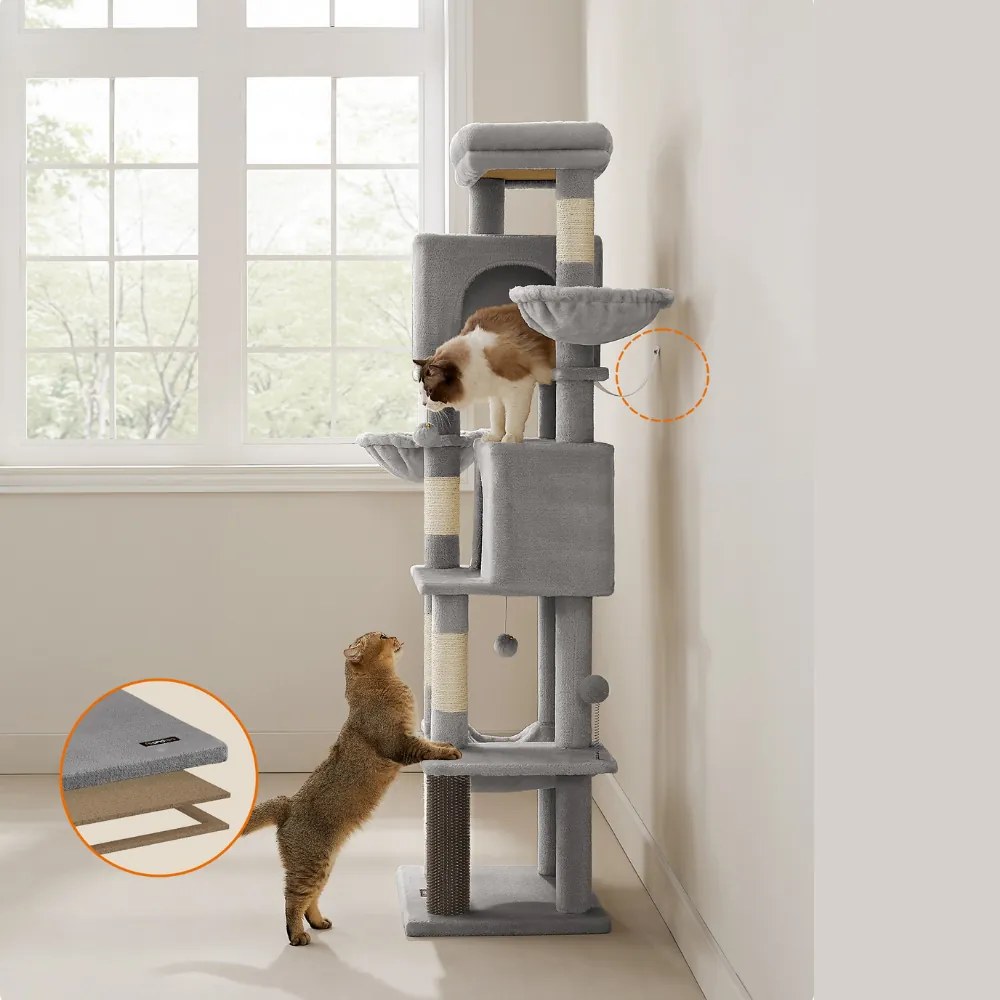 Feandrea Mačací strom TRISTAN, 57x45x175cm, šedá