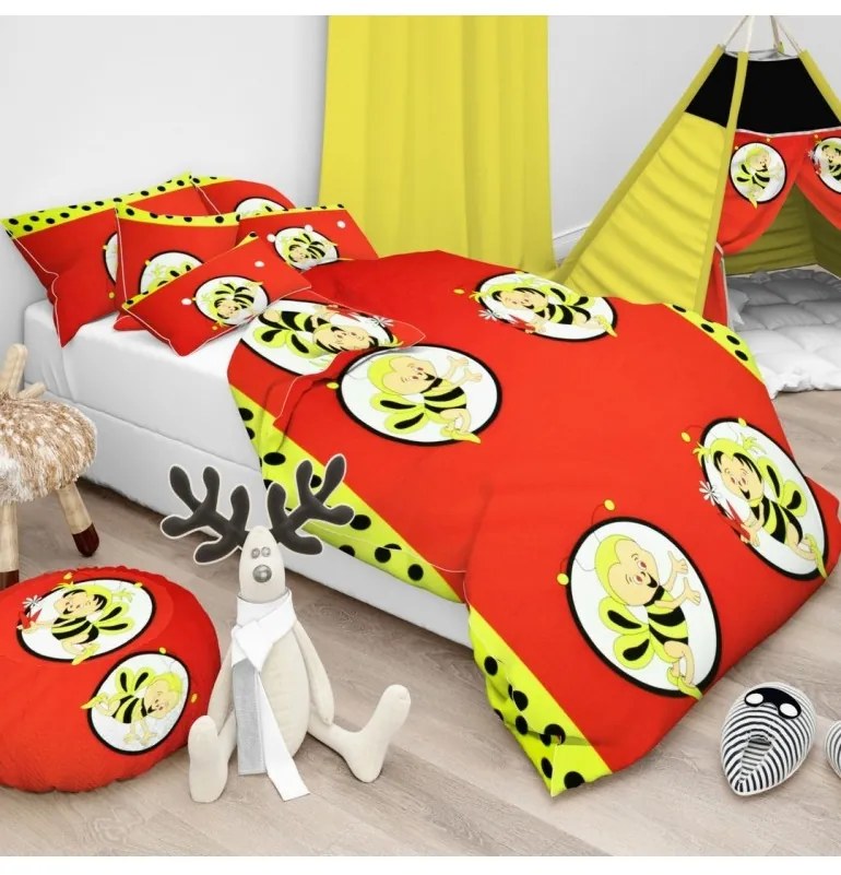 Obliečky detské bavlnené včielky červené EMI, Vankúš 70x90