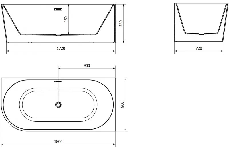 Mexen Mia, voľne stojaca rohová vaňa, pravá, 180 x 80 cm, biela-čierna, biely prepad, 52691808075P-20