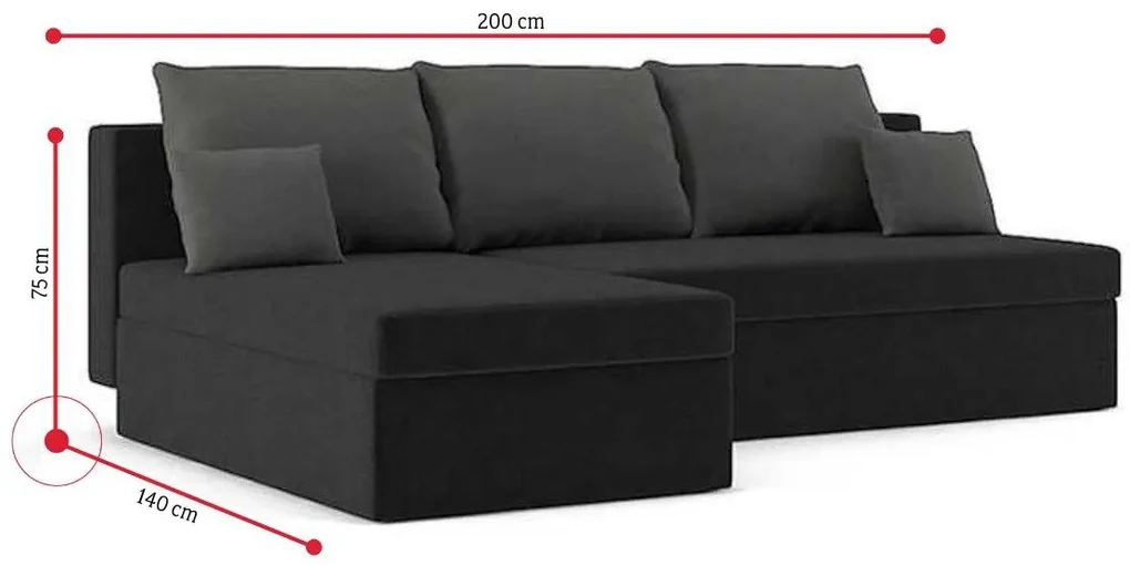 Rohová rozkladacia sedačka SUNNY,200x75x140,haiti 14/haiti 17,ľavá