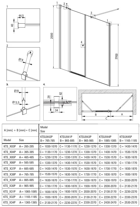 Deante Kerria Plus, 1-krídlové výklopné sprchové dvere 120x200 cm, 6mm číre sklo, chrómový profil, DEA-KTSU045P