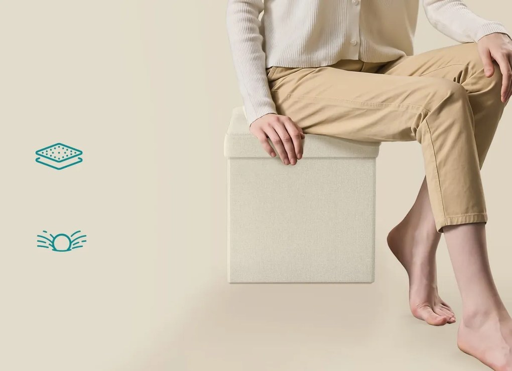 Taburet s úložným priestorom OTTOMAN 30x30 cm, krémový