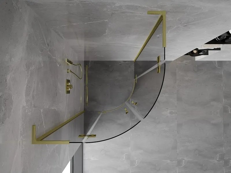 Mexen Mist L, štvrťkruhový sprchový kút s 2-krídlovými dverami, 90 x 90 cm, číre sklo, zlatý matný profil, 8A33L-090-090-55-00